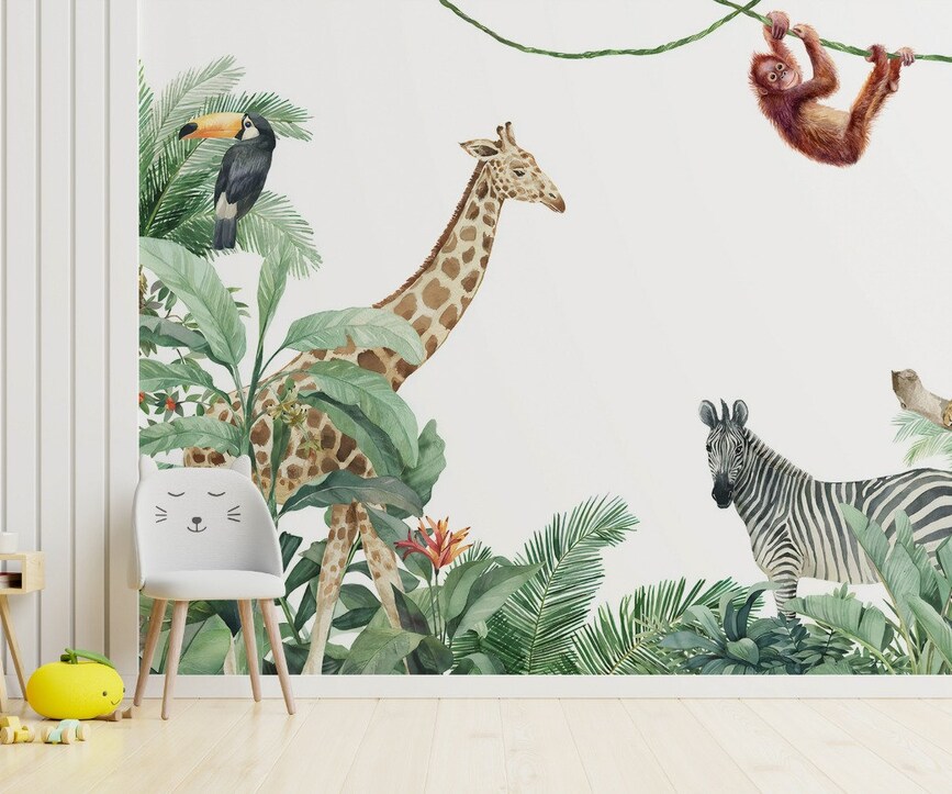 Jungle Animals Wallpaper Mural Kids Room Decor Jungle Animals Wallpaper Mural Kids Room Decor - Image 1