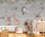 Kids Wallpaper Mural Hot Air Balloon Animals