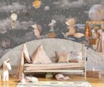 Kids Wallpaper | Cute Animals on the Moon Wall Mural