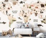 Kids World Map Wallpaper  Animals Nursery Mural - Image 3