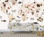 Kids World Map Wallpaper  Animals Nursery Mural - Image 2