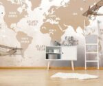 Kids World Map Wallpaper Brown  Nursery Mural - Image 3