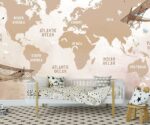 Kids World Map Wallpaper Brown  Nursery Mural - Image 4