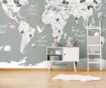 Kids World Map Wallpaper Grey - Image 3