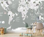 Kids World Map Wallpaper Grey - Image 4