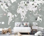 Kids World Map Wallpaper Grey - Image 2
