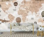 Kids World Map Wallpaper Hot Air Balloons  Nursery Mural - Image 4
