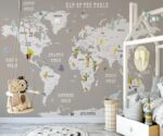 Kids World Map Wallpaper Mural   Educational Nursery Decor