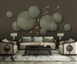 Lotus Leaf Fish Wall Mural Abstract Black  Wallpaper - Image 2