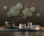 Lotus Leaf Fish Wall Mural Abstract Black  Wallpaper