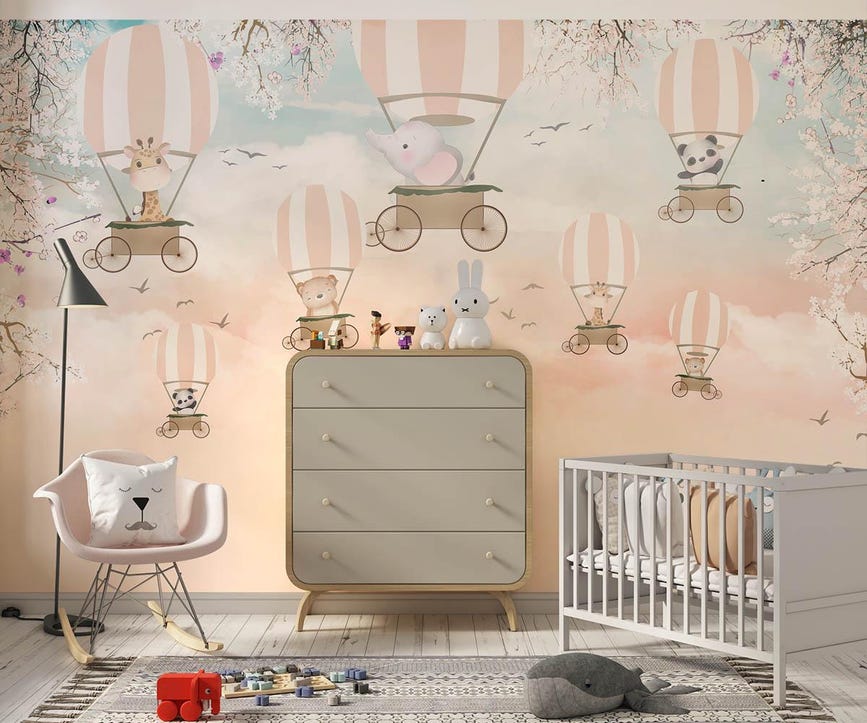 Luxury 3D Wallpaper Printing & Installation | ArtWalls UAE Hot Air Balloon Kids Room Wallpaper Mural - Image 1