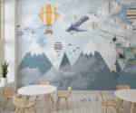 Sky Biplanes & Hot Air Balloons Print Children's Room Decor - Image 2