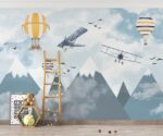Sky Biplanes & Hot Air Balloons Print Children's Room Decor - Image 3