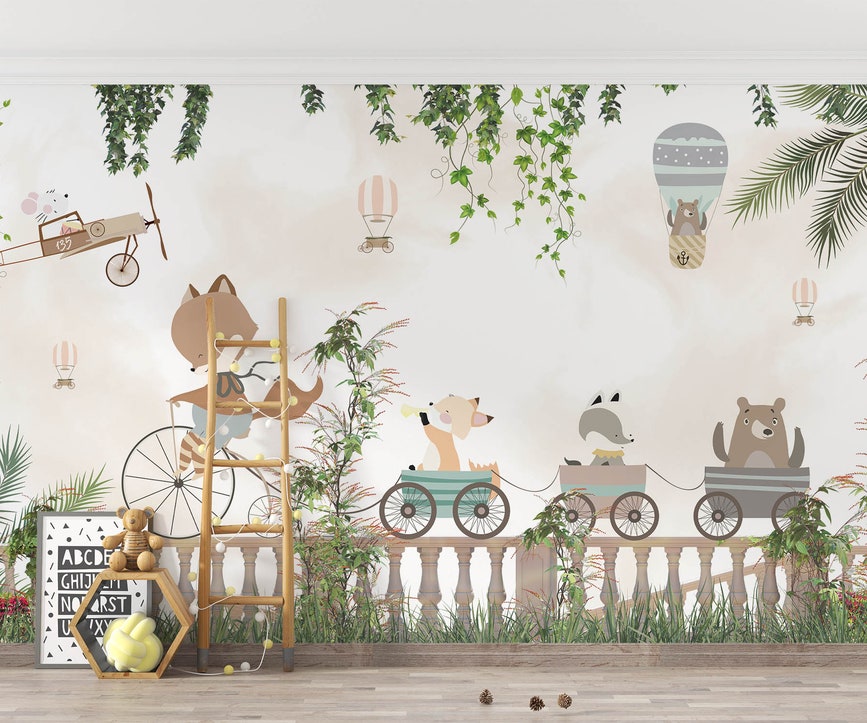 Luxury 3D Wallpaper Printing & Installation | ArtWalls UAE Safari Animals Mural Children's Room Wallpaper - Image 1