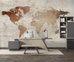 Vintage World Map Mural Wood Style - Image 4
