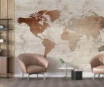 Vintage World Map Mural Wood Style - Image 3