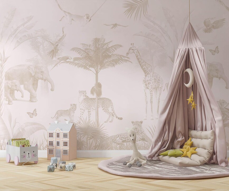 Custom Luxury 3D Kids Wallpaper Design by ArtWalls Safari Animals Print Children's Room Decor - Image 1