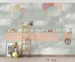 Cute Animals Bus Wallpaper  Kids room wallpaper  Child room mural