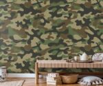 Military camouflage wallpaper with army green pattern for modern and industrial interior walls