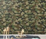 Military camouflage wallpaper with army green pattern for modern and industrial interior walls
