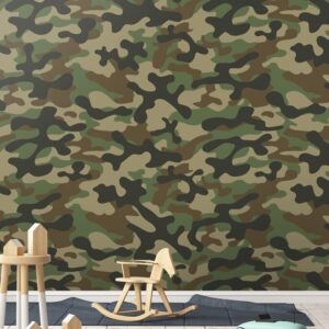 Military camouflage wallpaper with army green pattern for modern and industrial interior walls