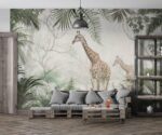 Safari Animals wallpaper Tropical Leaves mural design - Image 3