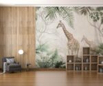 Safari Animals wallpaper Tropical Leaves mural design
