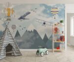 Sky Biplanes & Hot Air Balloons Print Children's Room Decor - Image 4