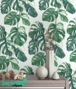 Monstera Leaf Print Wallpaper: Tropical  Wall Art