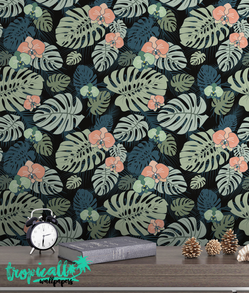 Monstera Leaf Wallpaper: Tropical Wall Art Monstera Leaf Wallpaper: Tropical Wall Art - Image 1