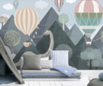 Mountain Dinosaur Wallpaper Mural Hot Air Balloons  Kids Room Decor - Image 3