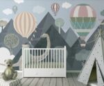 Mountain Dinosaur Wallpaper Mural Hot Air Balloons  Kids Room Decor