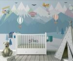 Mountain Hot Air Balloon Kids Wallpaper Mural - Image 2