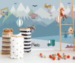 Mountain Hot Air Balloon Kids Wallpaper Mural