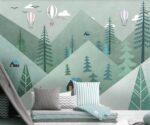 Mountain Kids Wallpaper Watercolor Boho Green Room Decor - Image 4