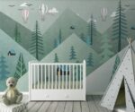 Mountain Kids Wallpaper Watercolor Boho Green Room Decor - Image 3