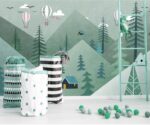 Mountain Kids Wallpaper Watercolor Boho Green Room Decor - Image 2