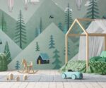 Mountain Kids Wallpaper Watercolor Boho Green Room Decor