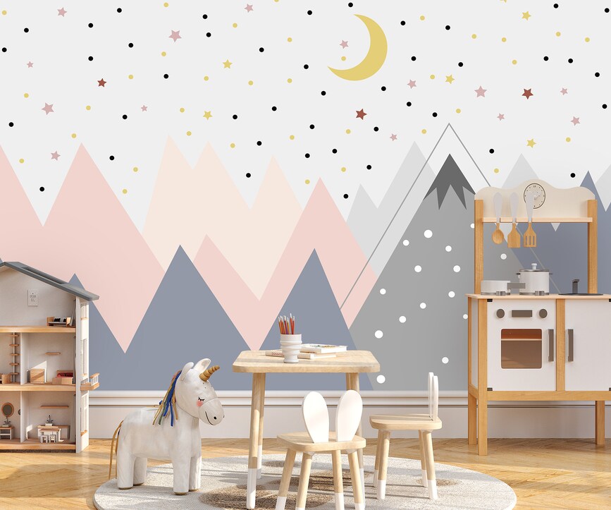 Mountain Nursery Mural Colorful Star Wallpaper Mountain Nursery Mural Colorful Star Wallpaper - Image 1