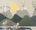 Mountains & Hot Air Balloons Wallpaper Mural  Kids Room Decor - Image 2