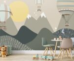 Mountains & Hot Air Balloons Wallpaper Mural  Kids Room Decor