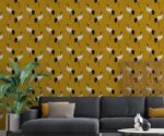 Mustard Yellow Wallpaper with Heron Pattern - Image 3