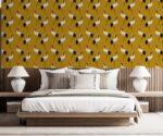 Mustard Yellow Wallpaper with Heron Pattern - Image 2
