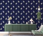 Navy Blue Chinoiserie Wallpaper with Heron Pattern - Image 3