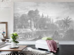 Palace View  Mural Wallpaper: Sepia Gray Vintage Decor