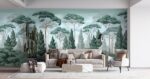 Pine Tree Wallpaper: Vintage Forest Landscape, Removable or Non-Woven