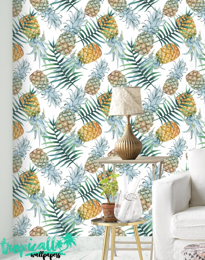 Pineapple Palm Leaf Wallpaper: Tropical Removable Wall Decor Pineapple Palm Leaf Wallpaper: Tropical Removable Wall Decor - Image 1