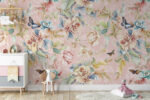 Pink Floral Wallpaper: Watercolor Flowers & Butterfly Mural ()