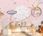 Pink Space Nursery Wallpaper Mural  Kids Room Decor