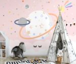 Pink Space Nursery Wallpaper Mural  Kids Room Decor - Image 2